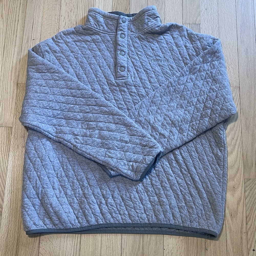 Orvis pullover mens large Beige quilted 1/4 snap trout bum sweatshirt hiking